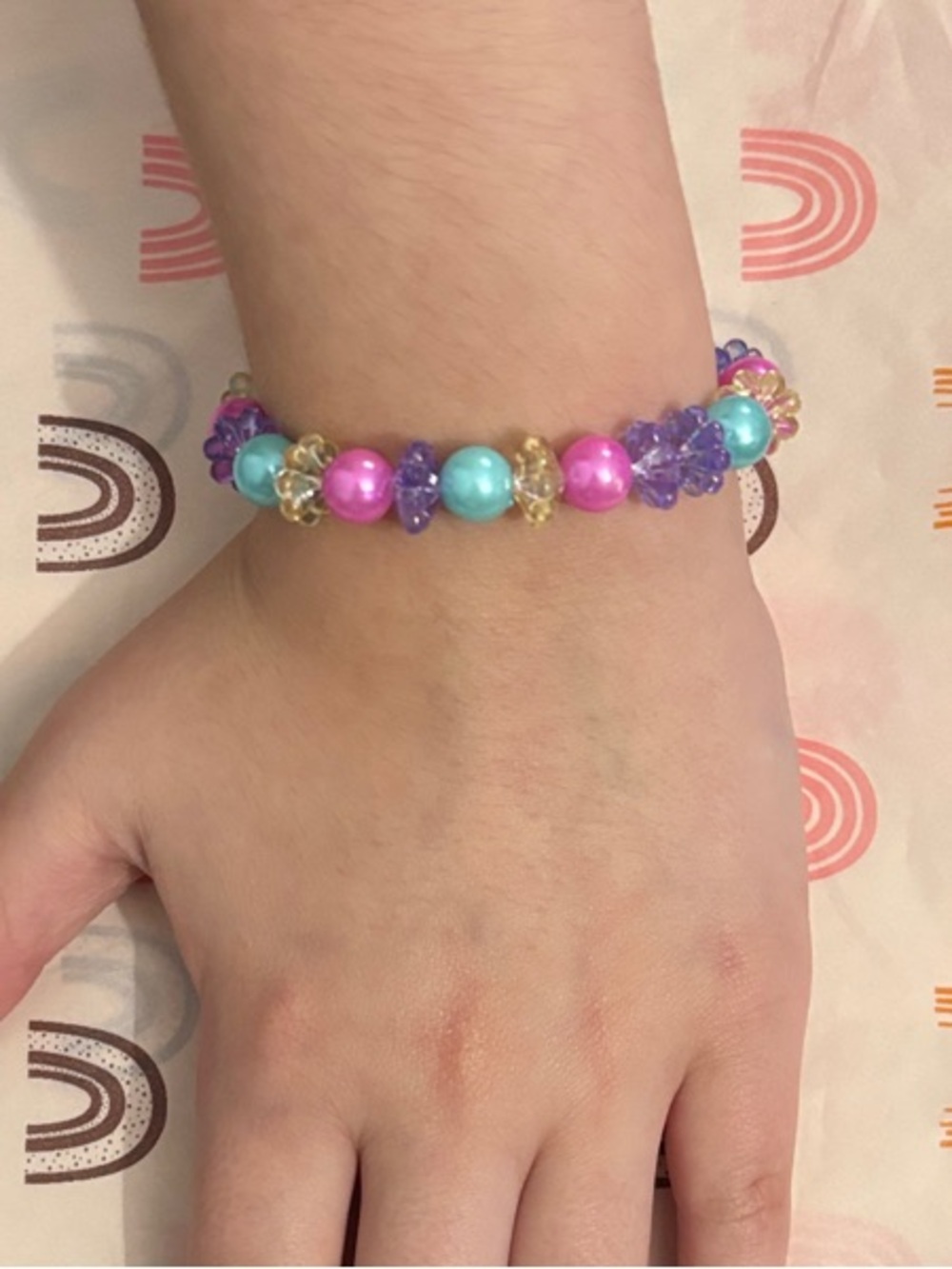 Kids Stretch Beaded Bracelet - Pink, Purple & Teal